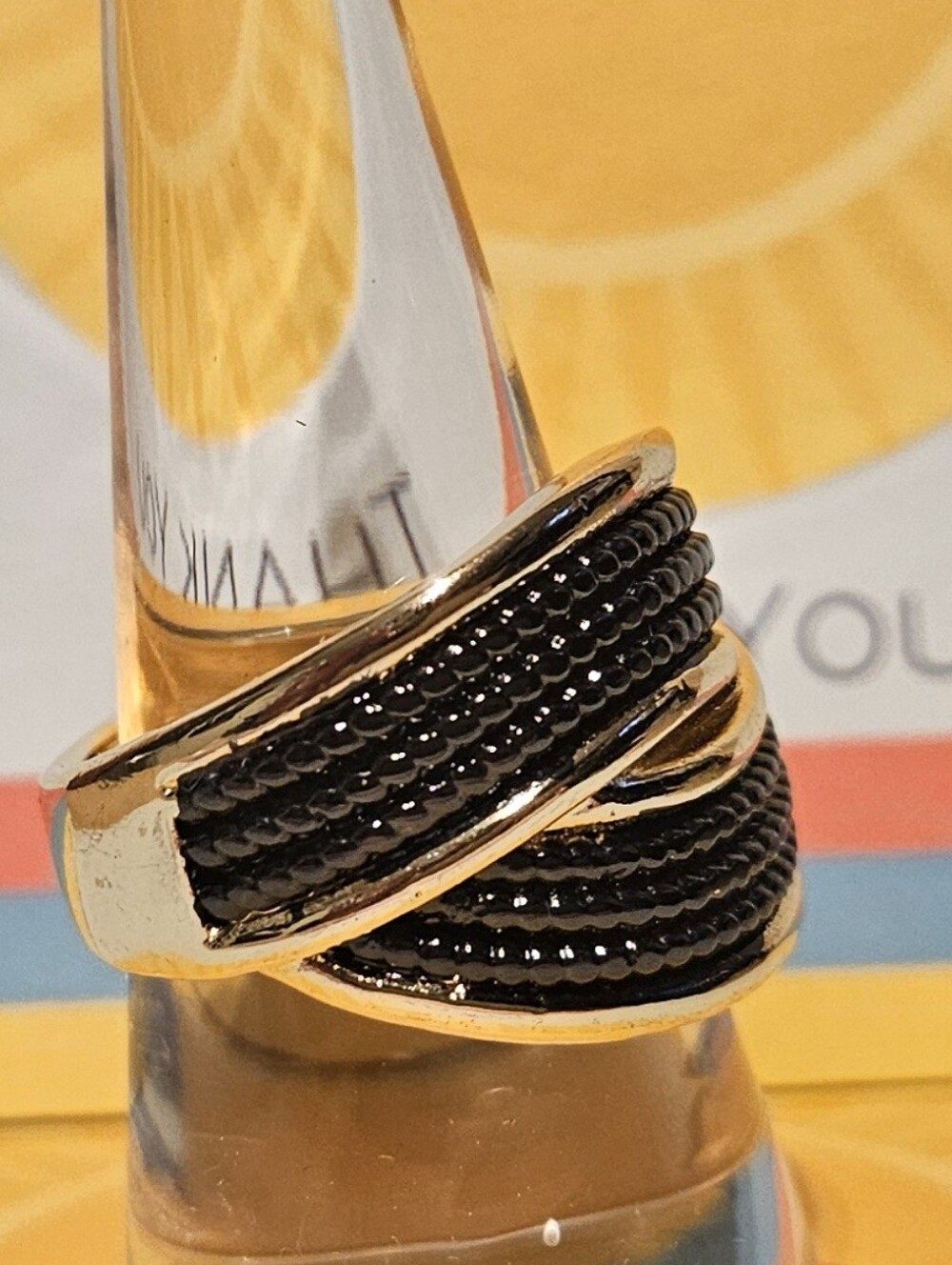 Gold-Tone Black Wrap Ring - Women's Fashion Jewelry